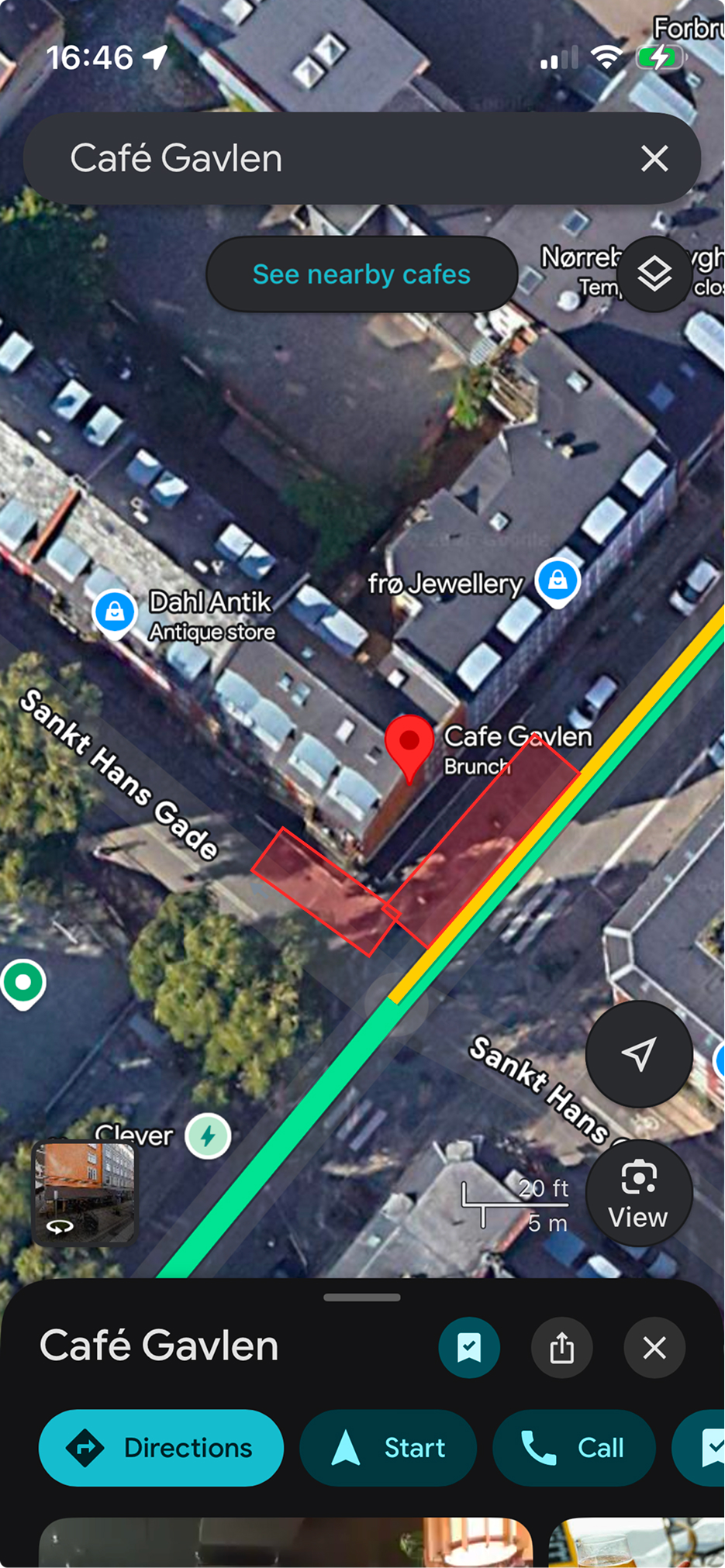 Same map with terrace areas highlighted